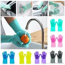 Magic Dishwashing Cleaning Sponge Gloves Reusable Silicone Brush Scrubber Gloves Heat Resistant for Dishwashing