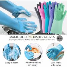 Magic Dishwashing Cleaning Sponge Gloves Reusable Silicone Brush Scrubber Gloves Heat Resistant for Dishwashing